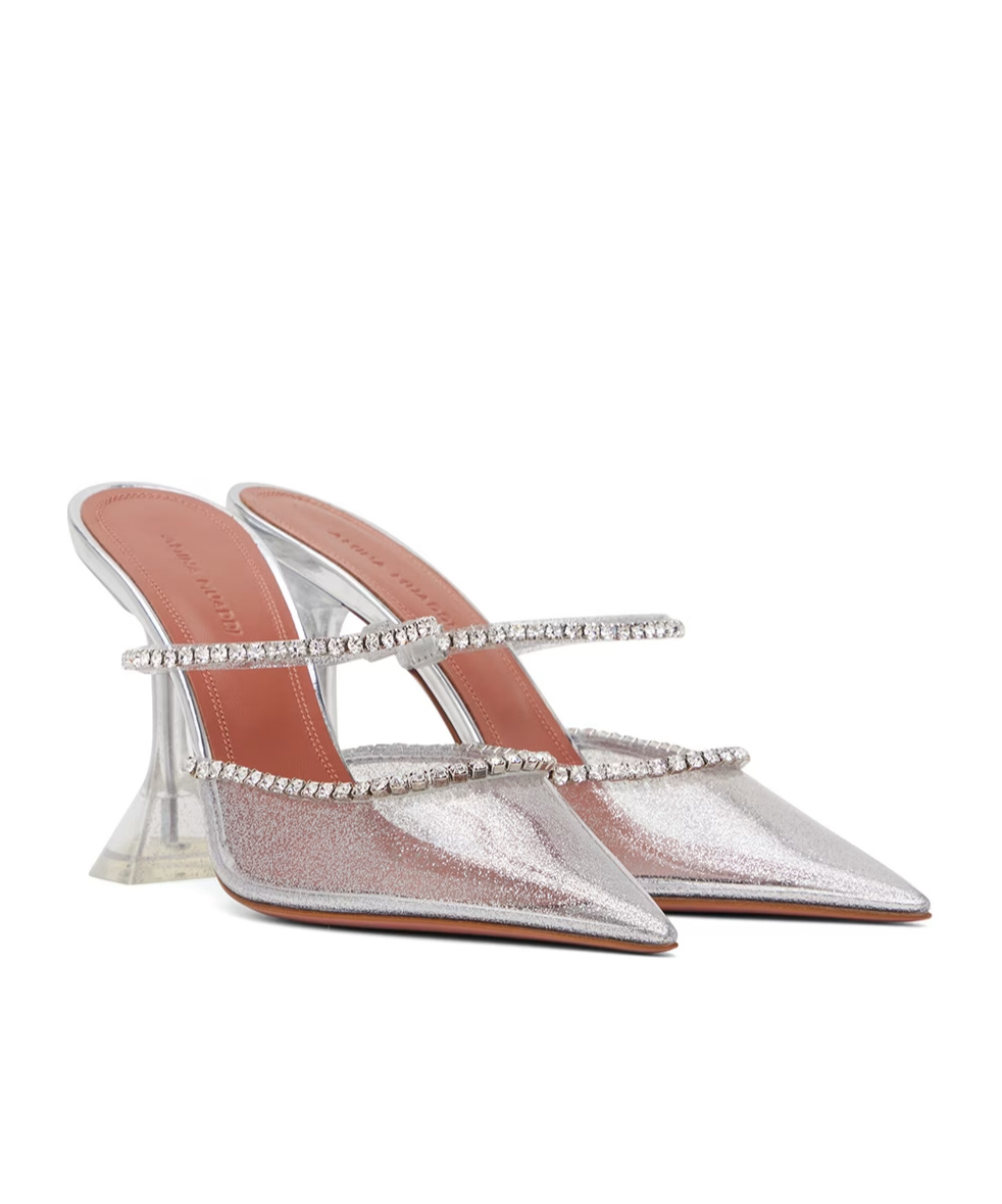 Shop Amina Muaddi Gilda Glass Muller High Heels In White