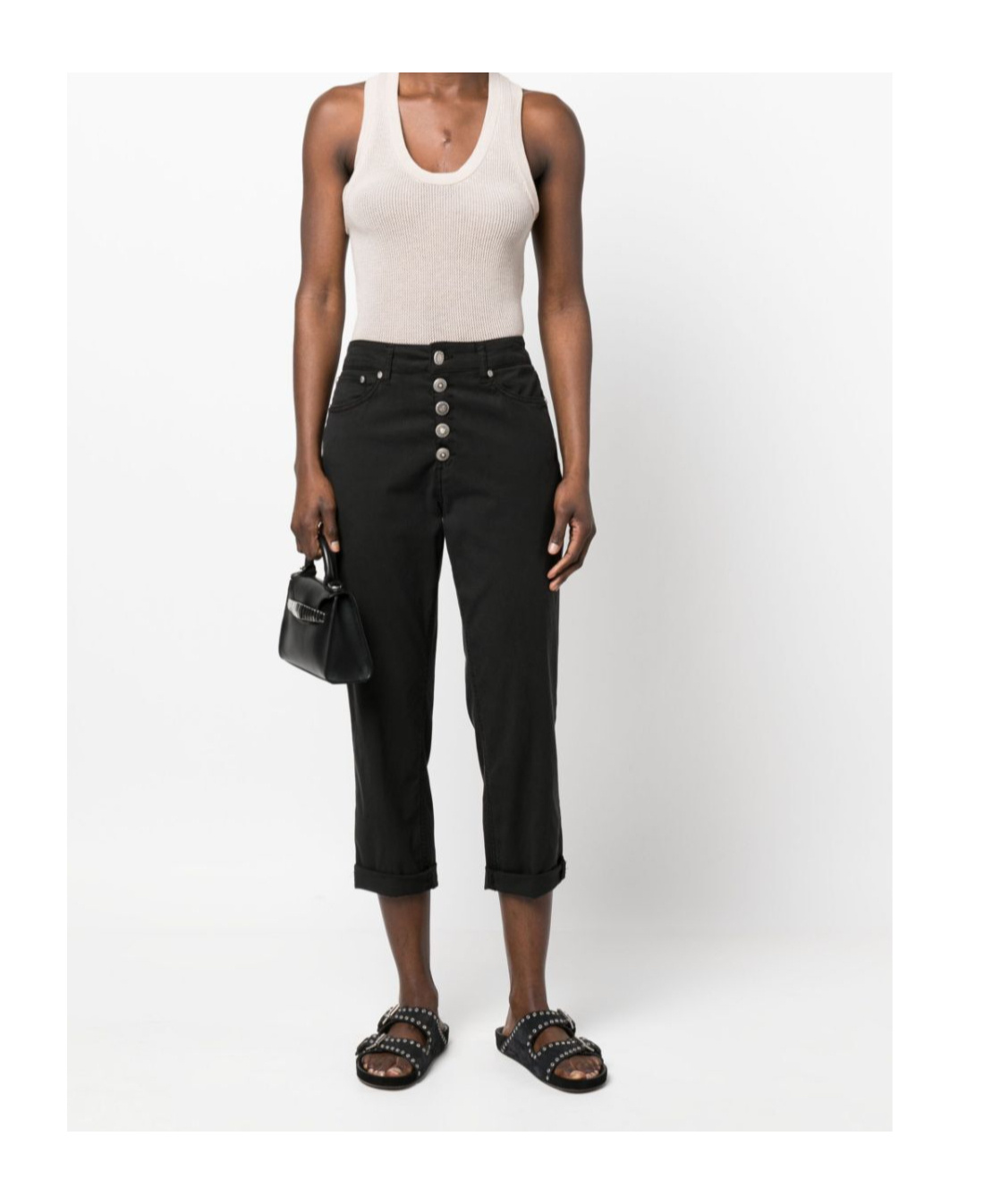 Dondup Cuffed Trousers With Button Detailing And Pockets In Black