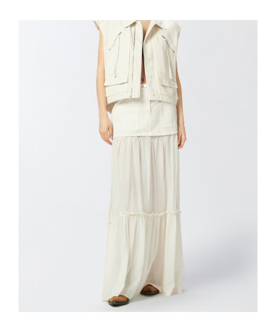 Pinko Long Skirt In Canvas And Cotton Voile In White