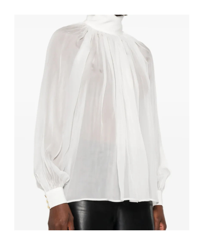Elisabetta Franchi High-neck Gathered Silk Top In White