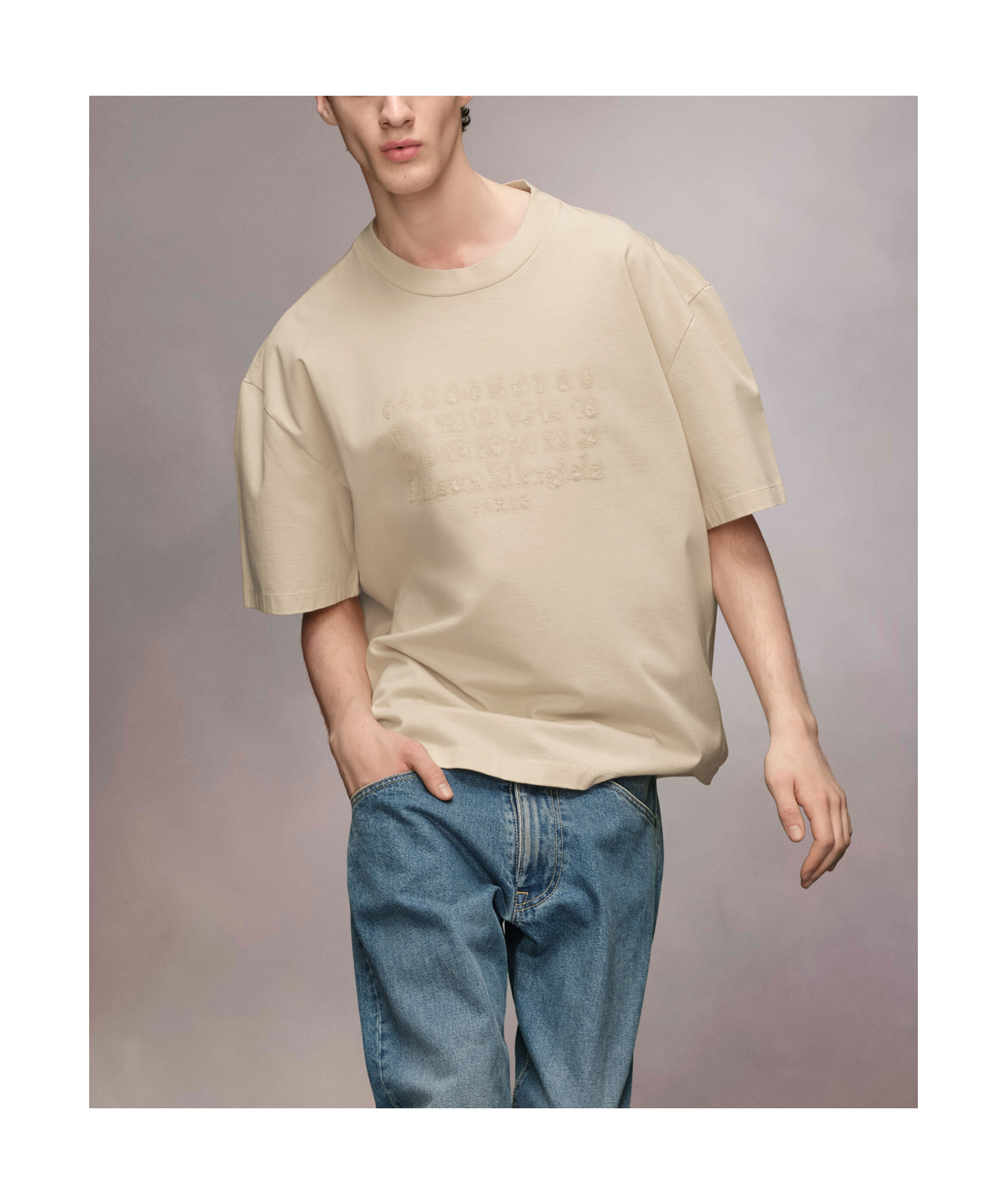 Maison Margiela Numbers-embroidered Cotton T-shirt In Nude