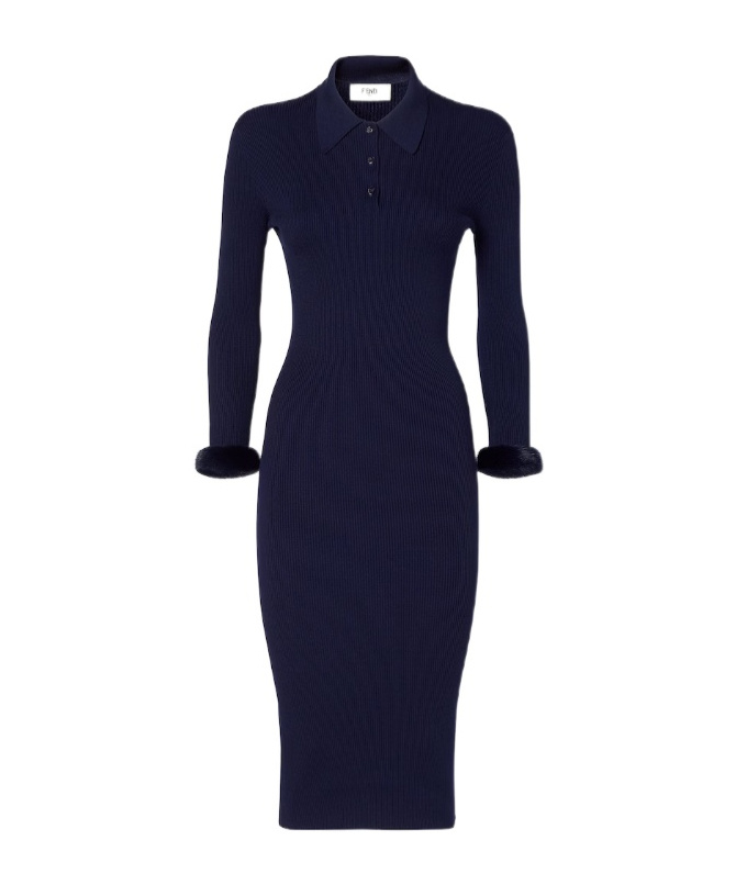 Fendi Blue Wool And Silk Dress In Blue