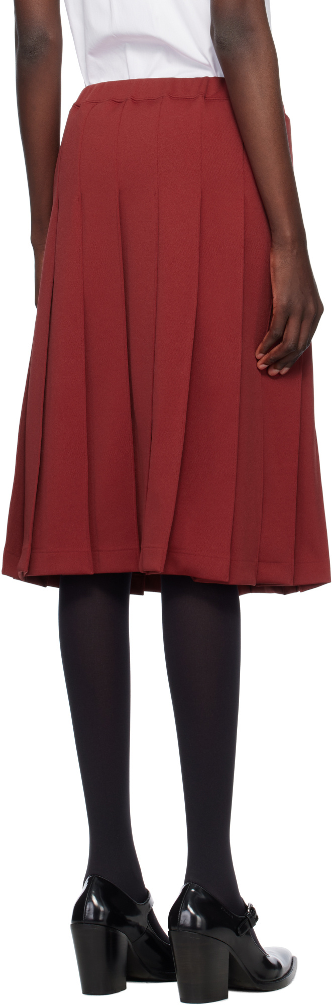 Shop Comme Des Garçons Burgundy Polyester Jersey Midi Skirt