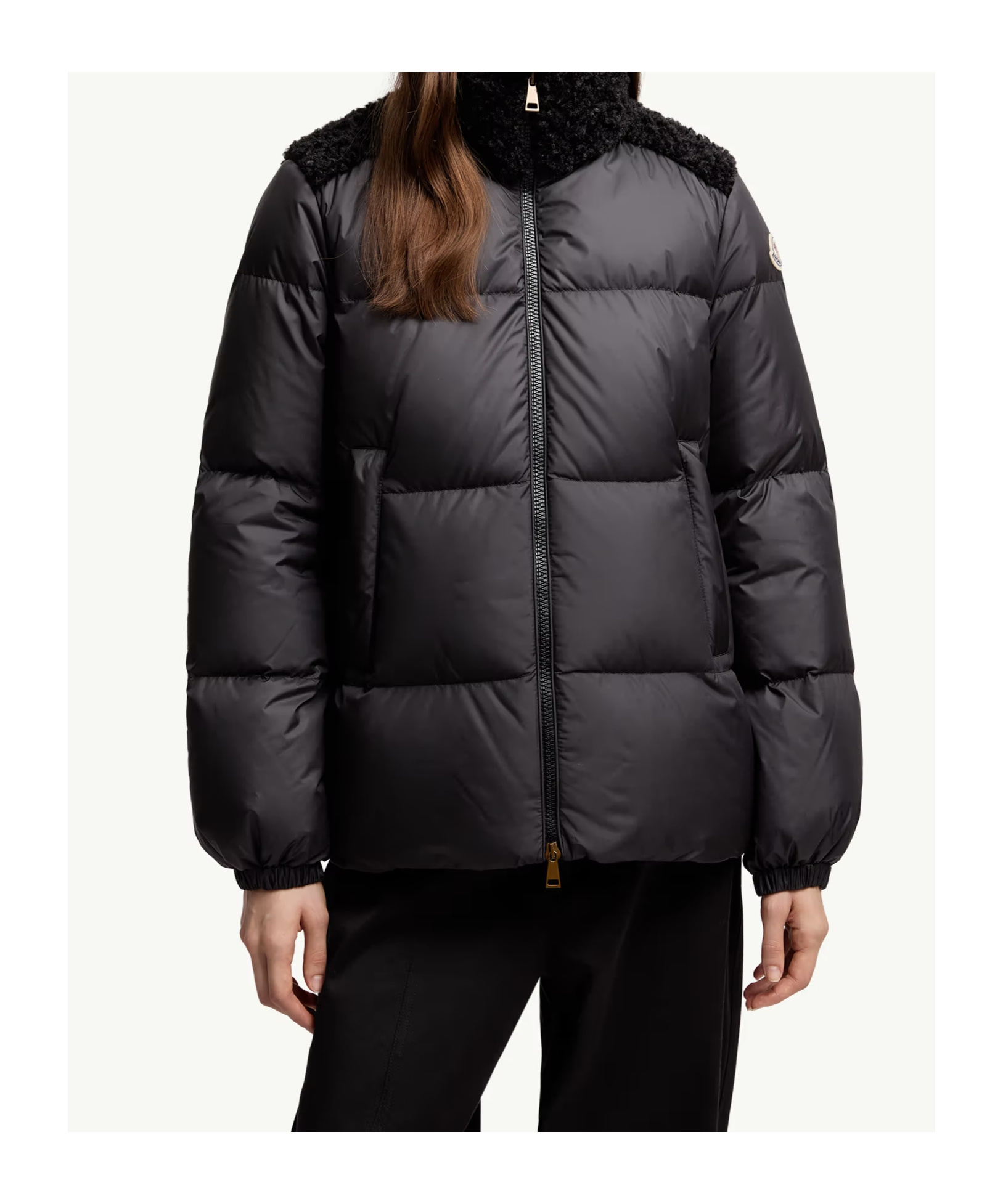 Moncler Esnaie Teddy-trimmed Short Down Jaket In Black