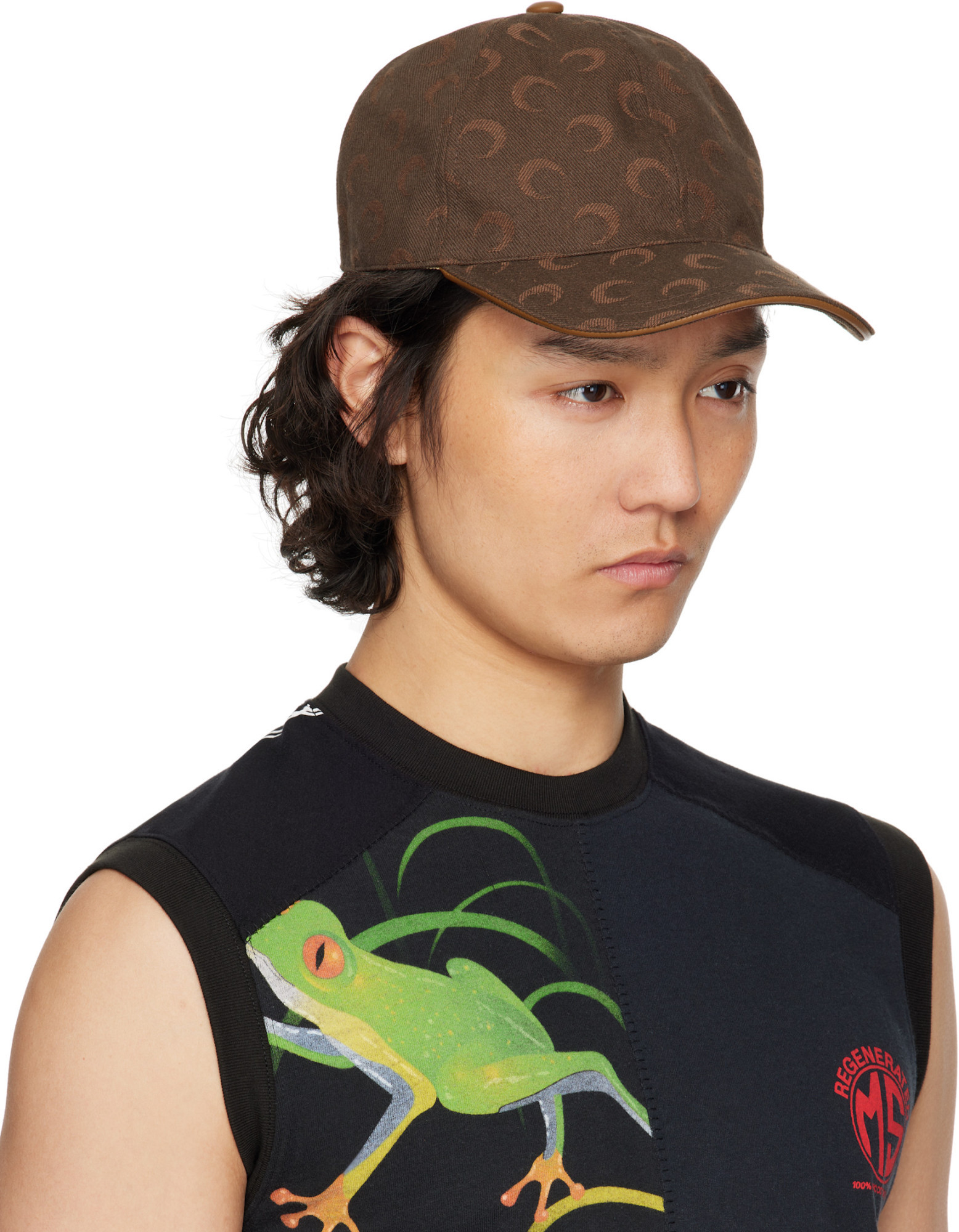 Marine Serre Brown Moon Jacquard Twill Baseball Cap In Black