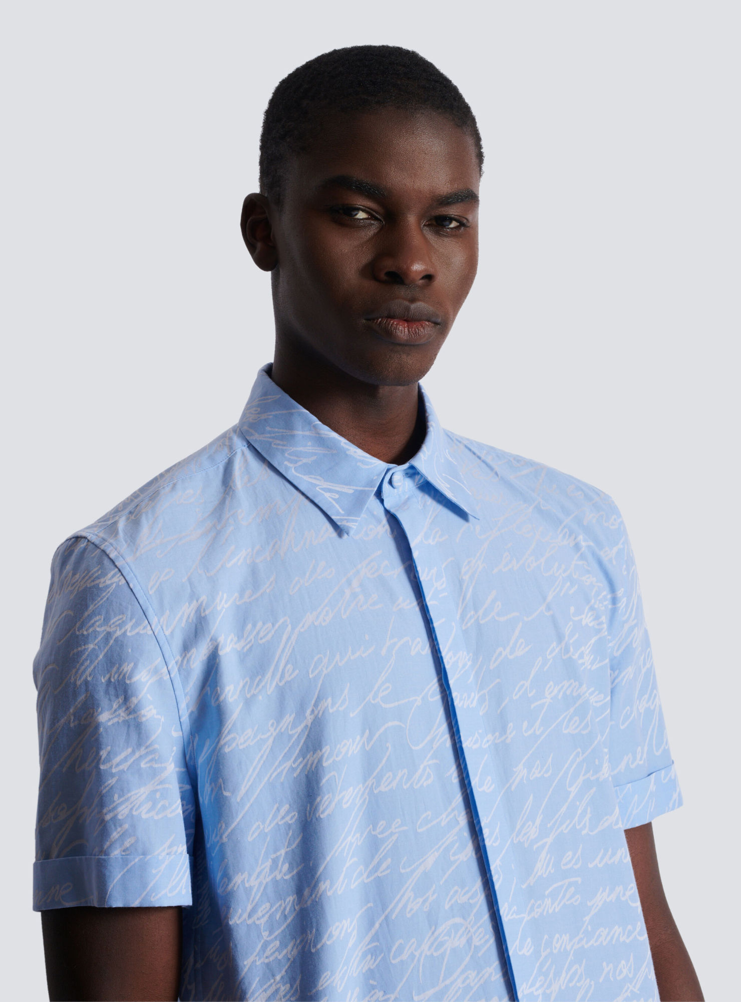 Balmain Love Letter-jacquard Shirt In Blue
