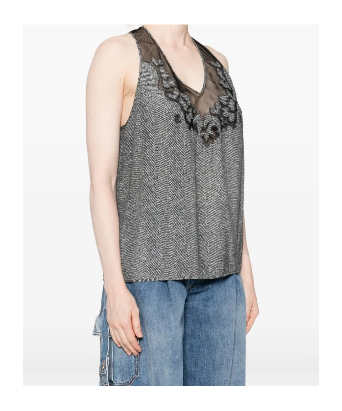 Ermanno Scervino Herringbone Embroidered Top In Gray