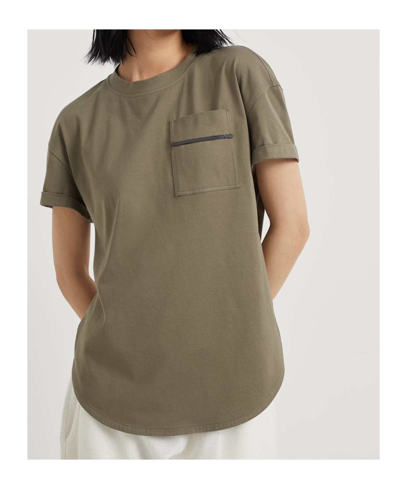 Brunello Cucinelli Women's "shiny Pocket Detail" T-shirt In Green