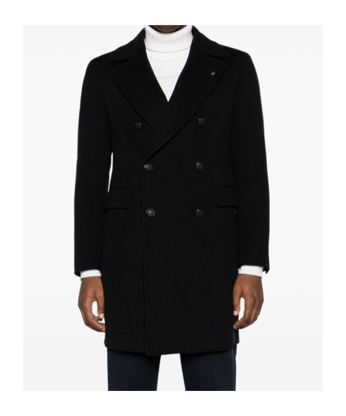 Tagliatore Double-breasted Wool-blend Coat In Black