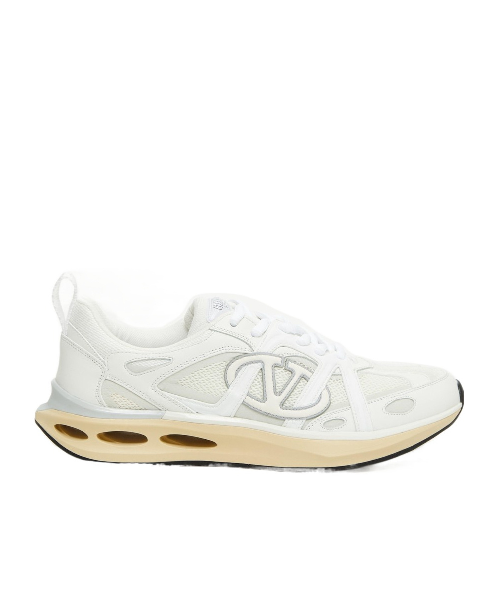 Shop Valentino Vlogo Easyjog Calfskin And Fabric Sneaker In White