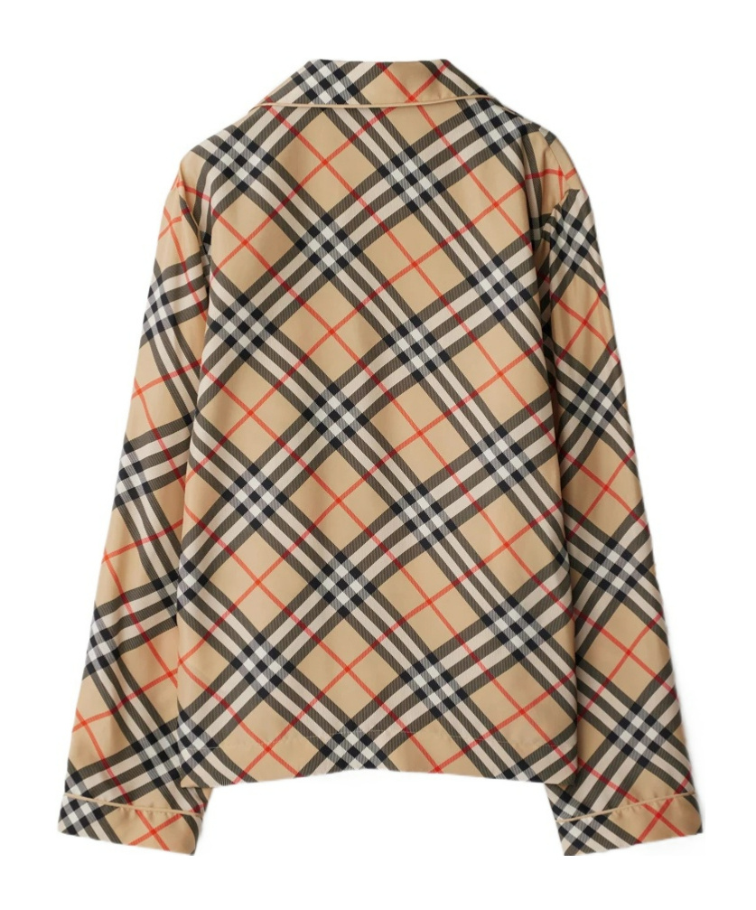 Burberry Check Print Silk Shirt In Nude