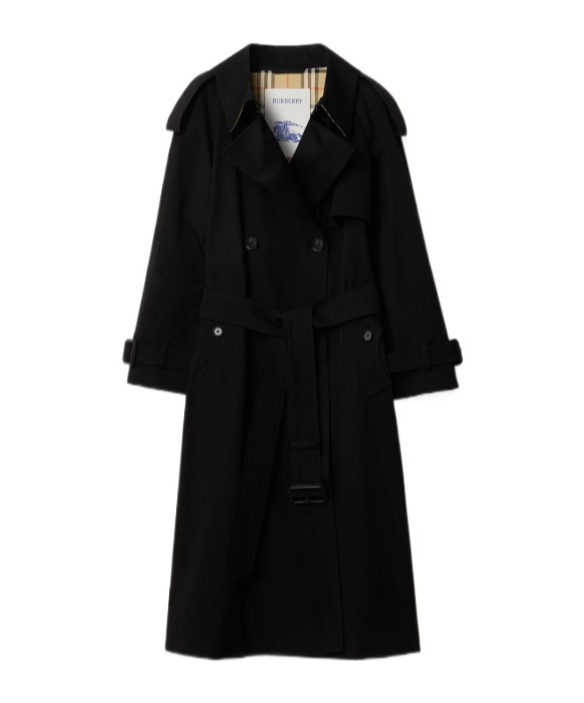 Burberry Long Gabardine Fitzrovia Trench Coat Clothing In Black