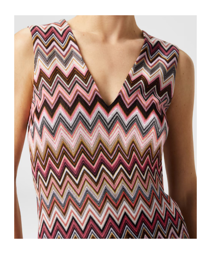 Missoni Sleeveless V-neck Cotton And Viscose Zigzag Mini-dress In Multi-color