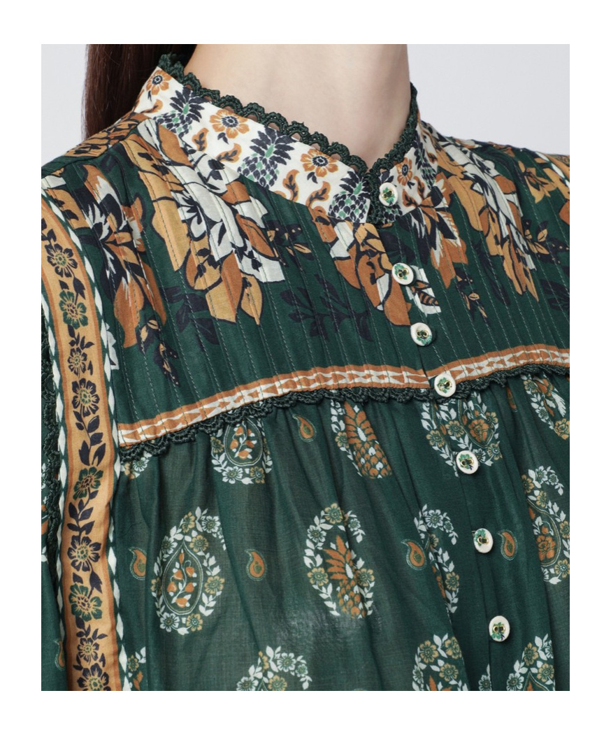 Farm Rio Tayla Buttondown Long-sleeve Blouse In Green