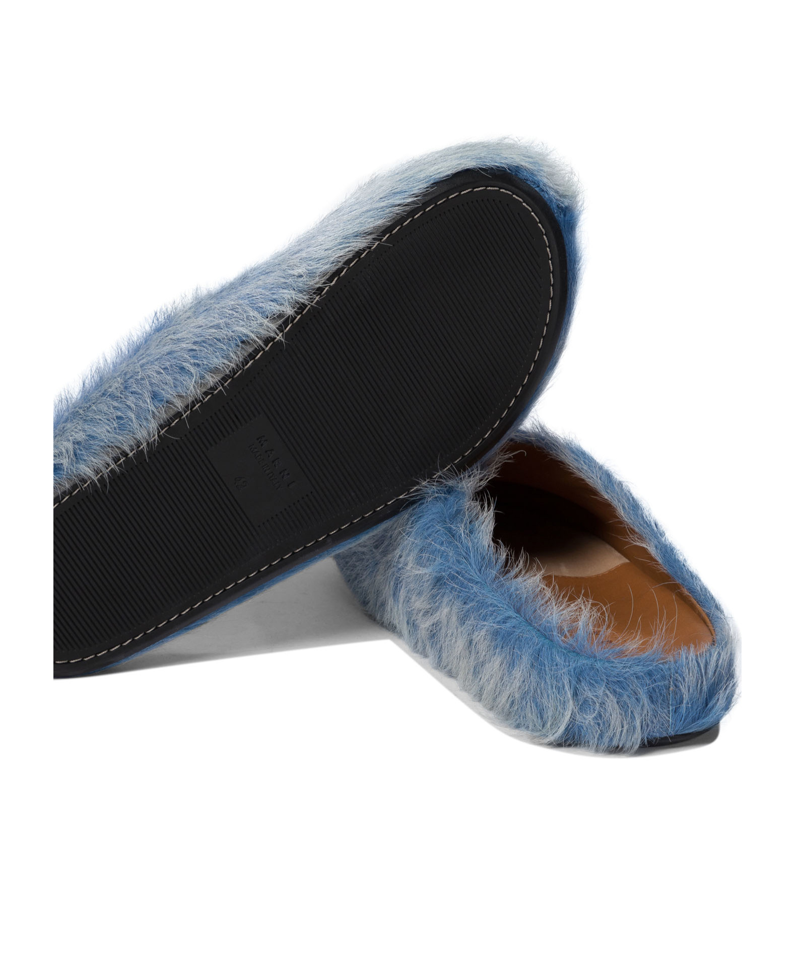 Shop Marni Indigo Long Hair Calfskin Fussbett Sabot In Gray
