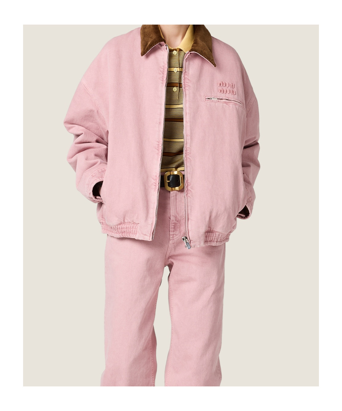 Miu Miu Padded Corduroy-collar Blouson In Pink