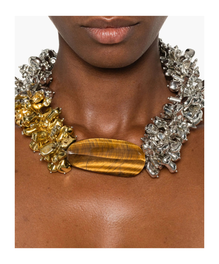 Dries Van Noten Two-tone Embroidered Necklace In Metallic