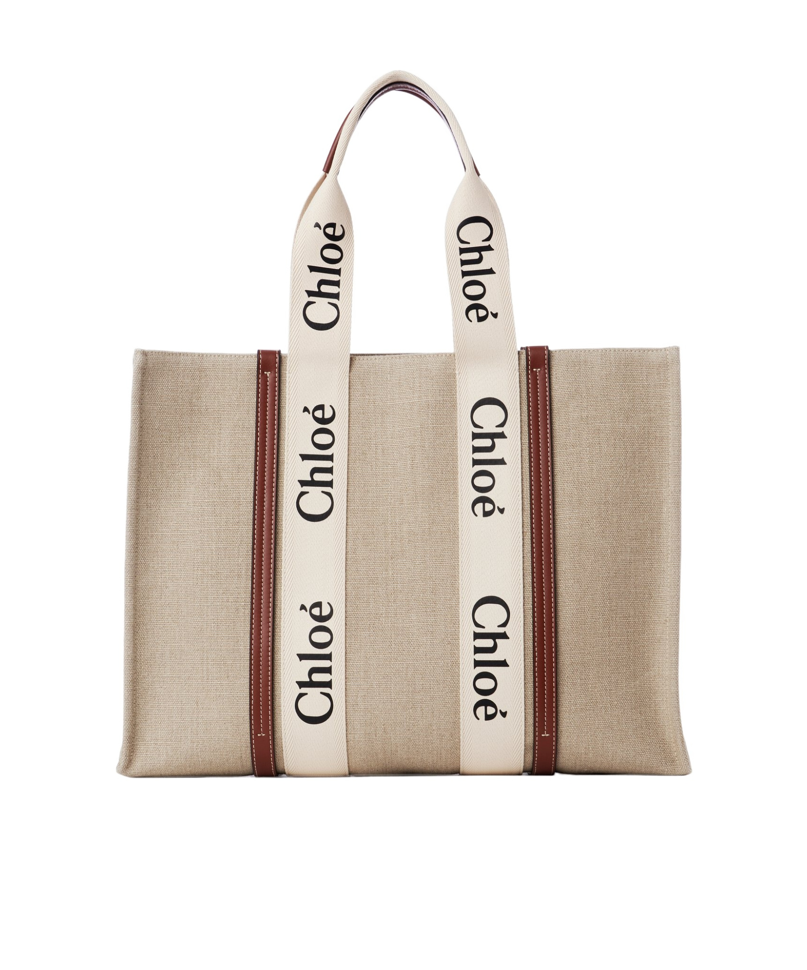 Chloé Structured White Handbag With Bold Branding In Nude