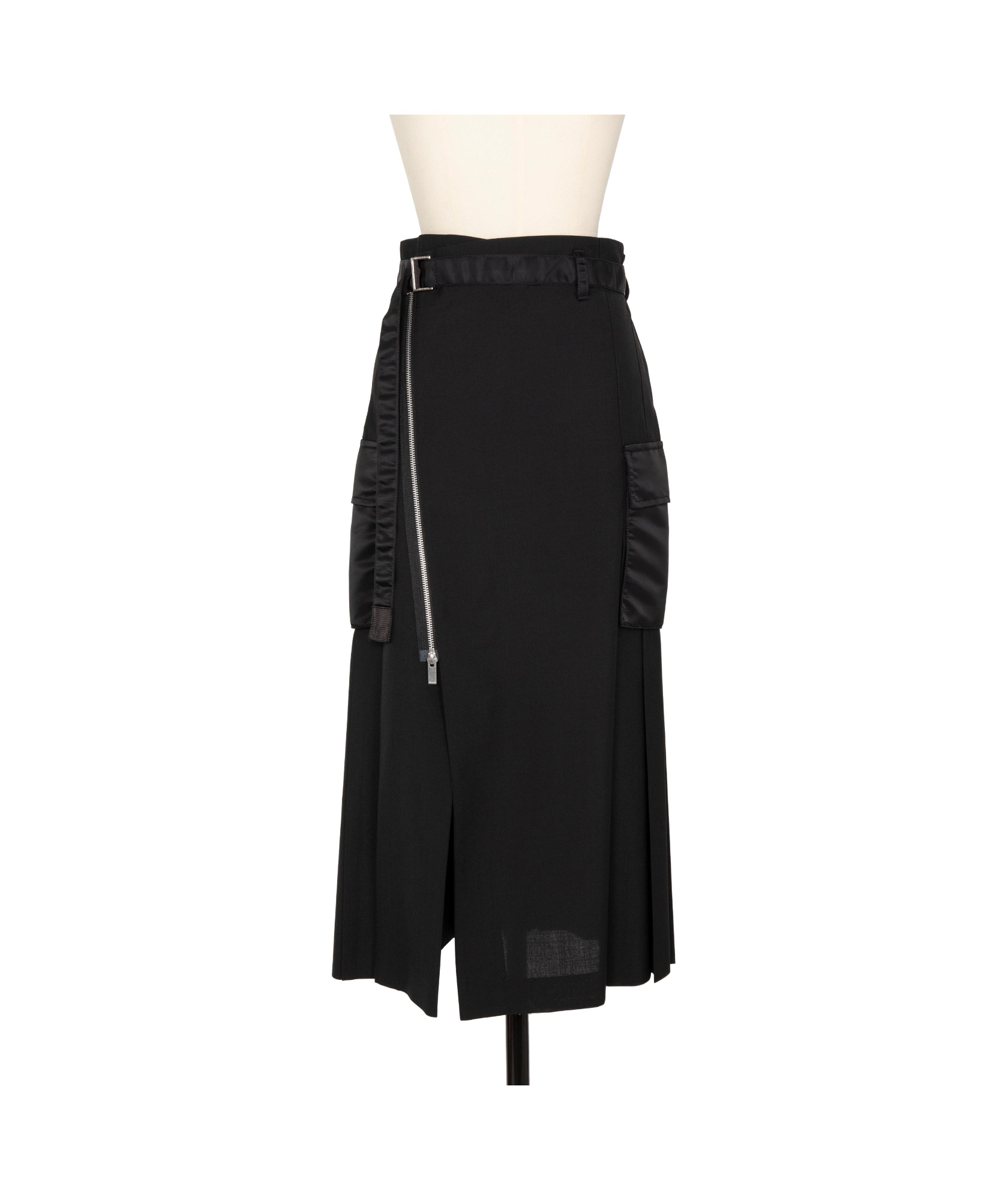 Sacai Black Suiting & Nylon Twill Midi Skirt In Black