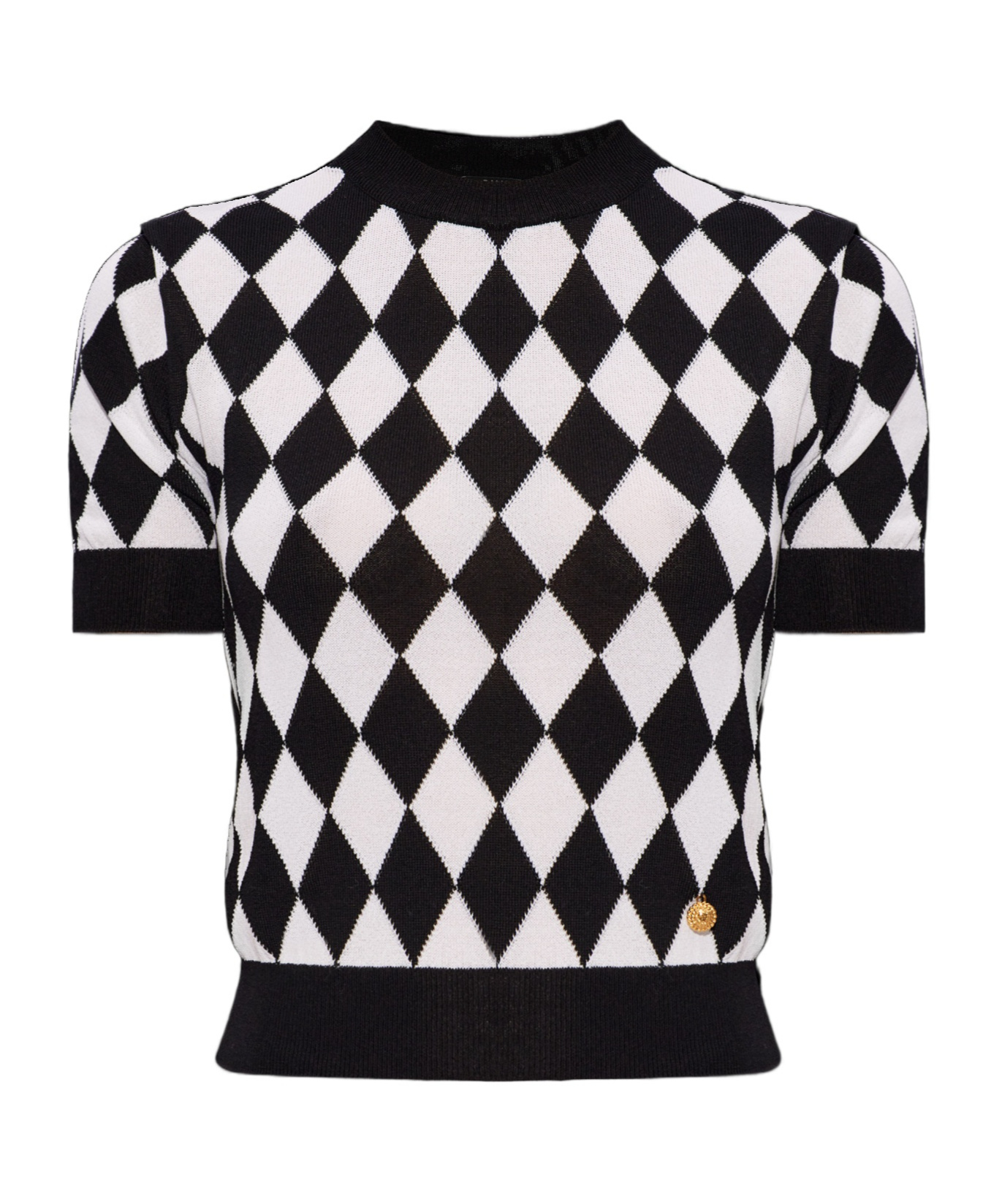 Balmain Cropped Button-embellished Jacquard-knit Top In Black