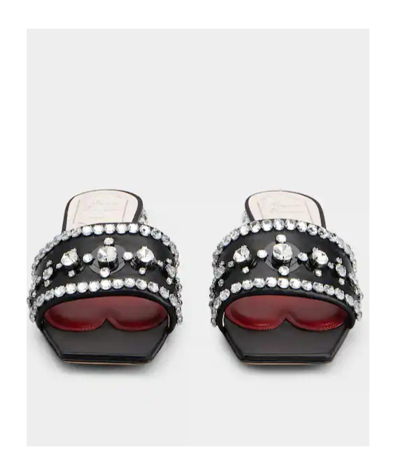 ROGER VIVIER STRASS HEEL DISCO MULES IN NAPPA LEATHER