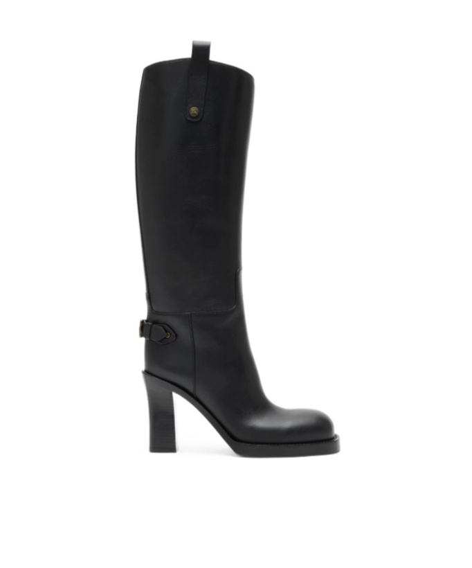 Burberry Leather Cavalier Heel Boots In Black