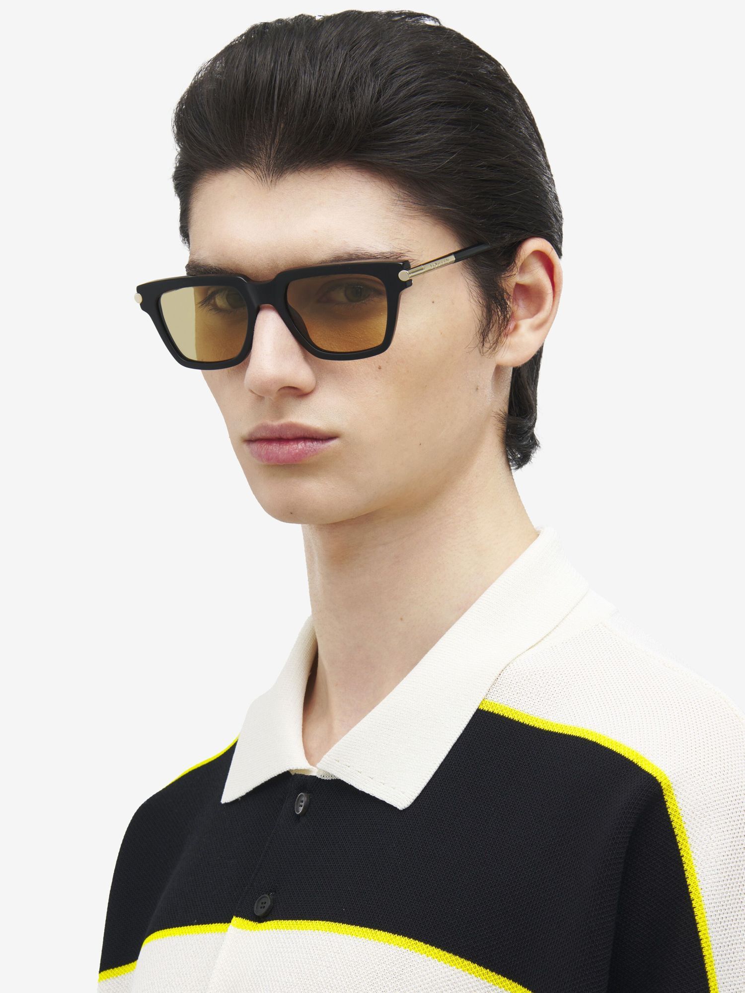 Alexander Mcqueen Men's T-bar Icon Square Sunglasses In Black/brown In Multi