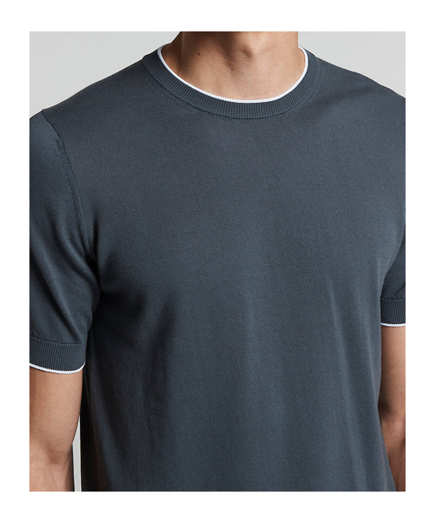 Peserico Short Sleeve Tipped Tee In Pilot Blue