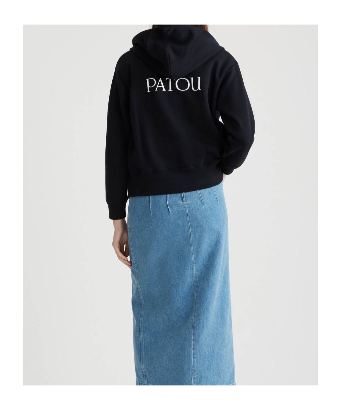 Shop Patou Full Zip Hooded Coat In Black
