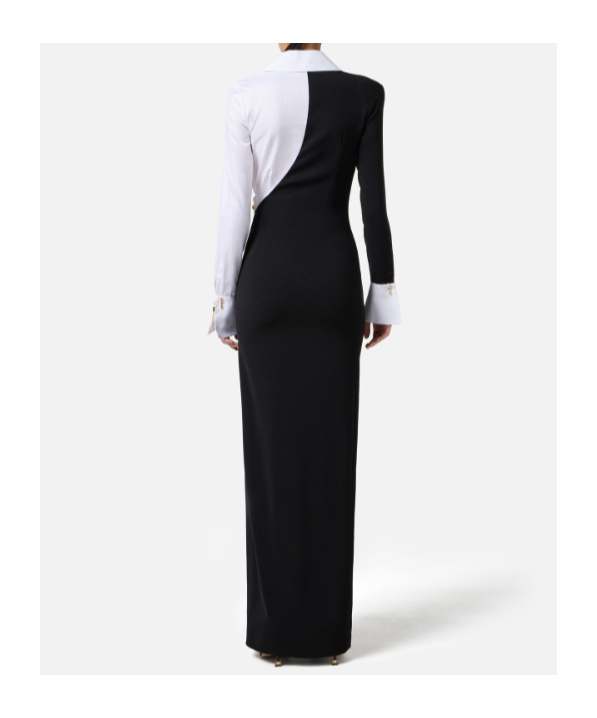 Elisabetta Franchi Red Carpet Dress In Lightweight Crepe Fabric In Black