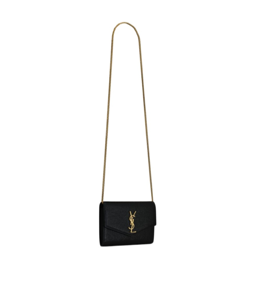 SAINT LAURENT UPTOWN CHAIN WALLET IN SHINY GRAINED LEATHER