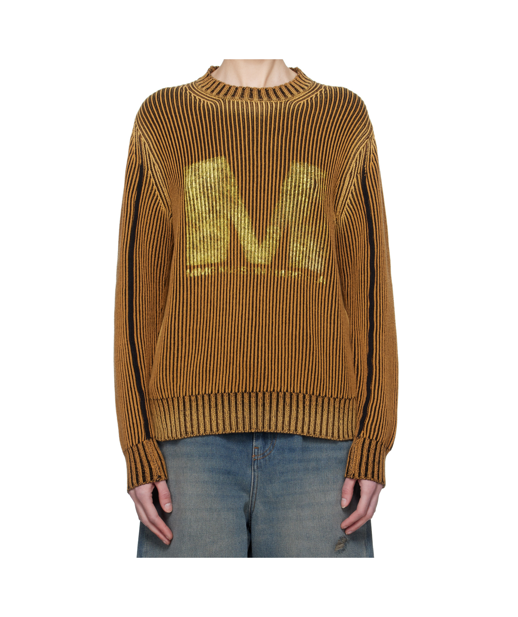 Mm6 Maison Margiela Orange & Black Sunbleached Logo Crewneck Sweater In Brown