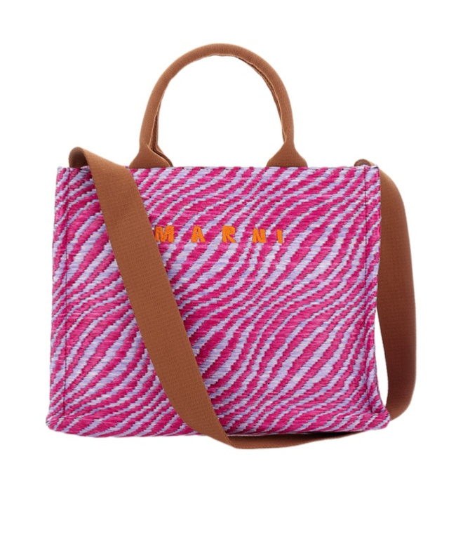 Marni Small Top-handles Wave-print Tote Bag In Purple