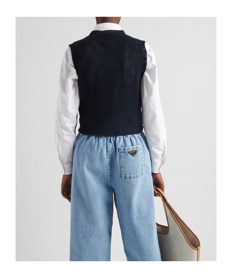 Prada Gilet Sweater Cashmere F.5 In Blue
