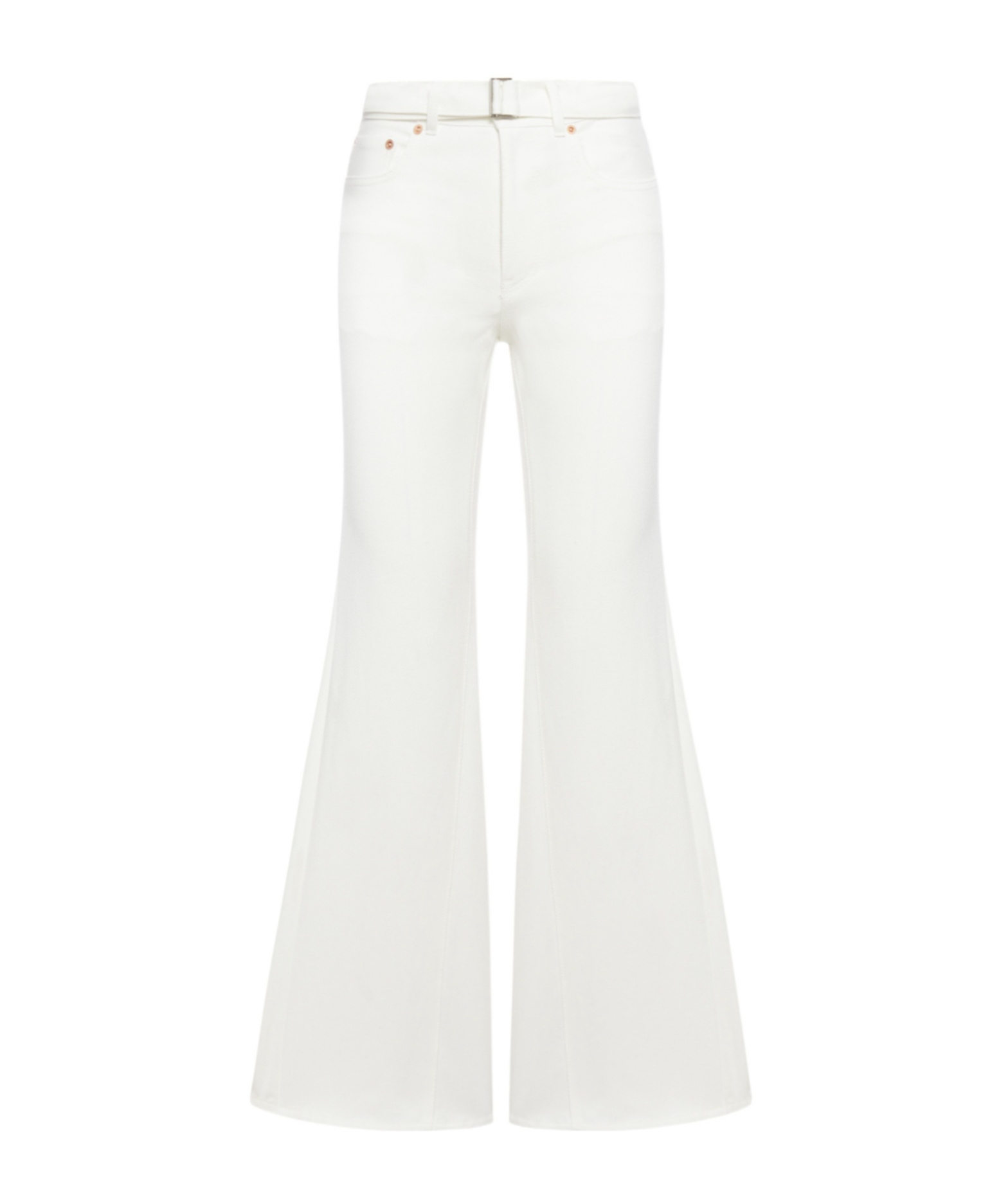Sacai High-waisted Belted Flared Jeans In White