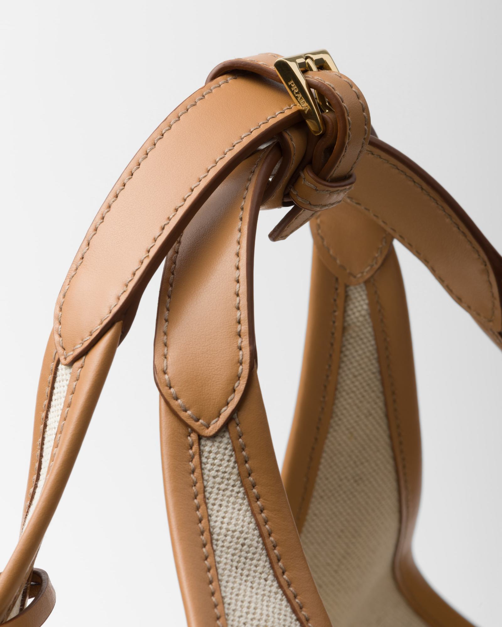 Prada Triangle Shape Canvas Handbag With Leather Trim In Nude