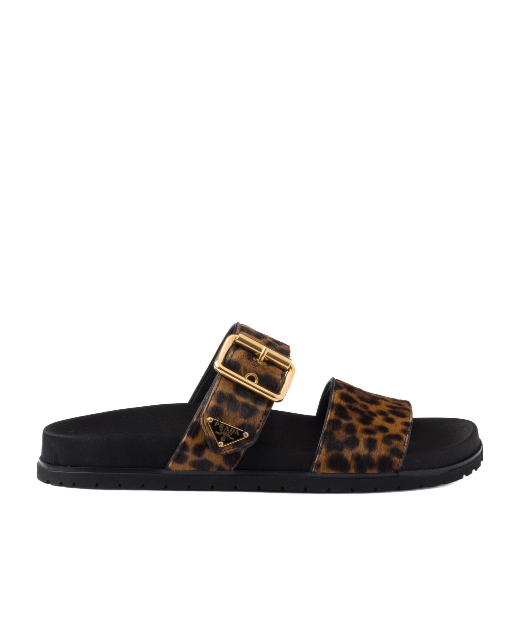 Prada Triangle Logo Velvet Flat Sandals In Black