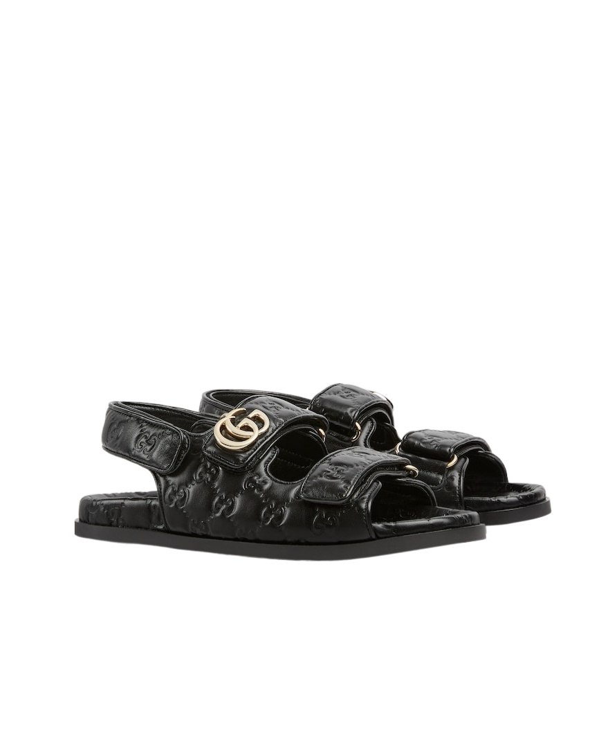 Gucci Nappa Leather Open Toe Flat Sole Sandals In Black