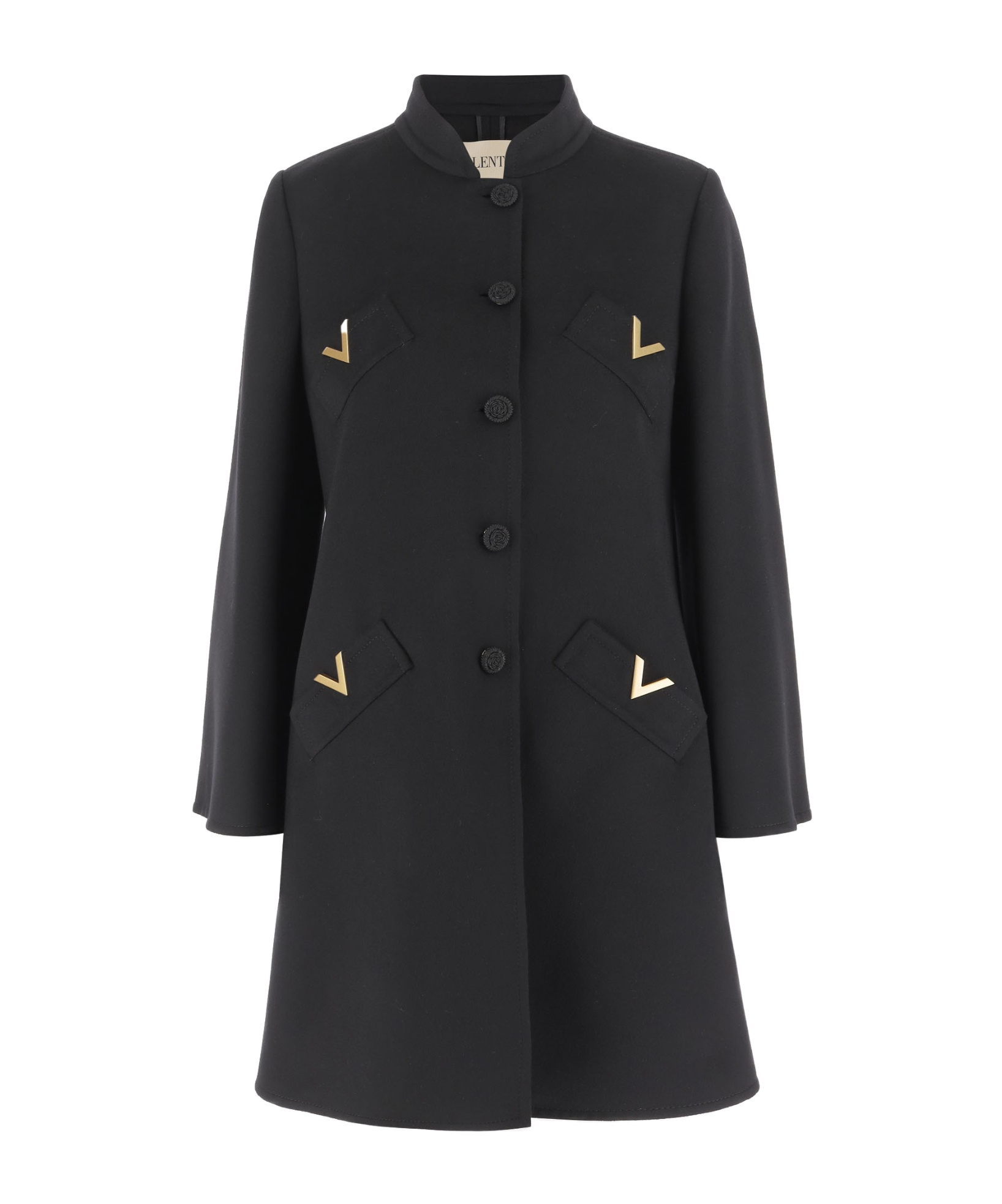 Valentino V-shaped Gold-tone Button Coat In Black