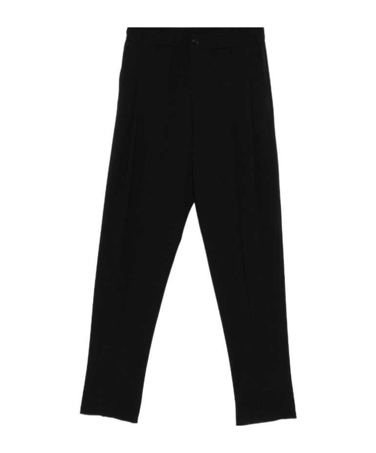 Giorgio Armani Wool Trousers With Elasticated Waistband And Pleated Front In Black