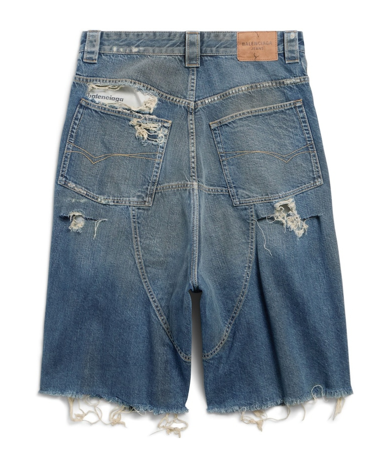Balenciaga Men's Distressed Baggy Shorts In Blue In Blue