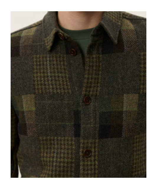 Les Deux Kody Patchwork Wool Overshirt In Green