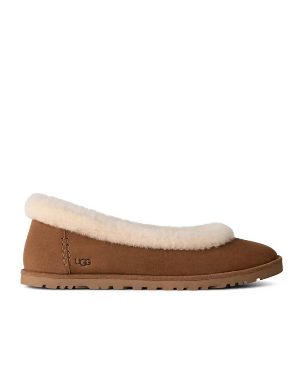 Ugg Minimalist Brown Flat Shoes With Smooth Rounded Toe