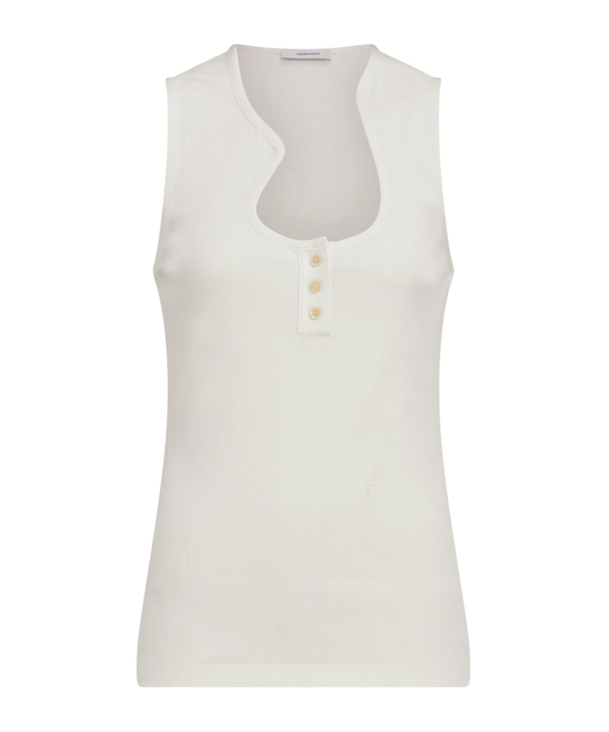 Ferragamo Salvatore Cotton Tank Top With Shaped Neckline In White