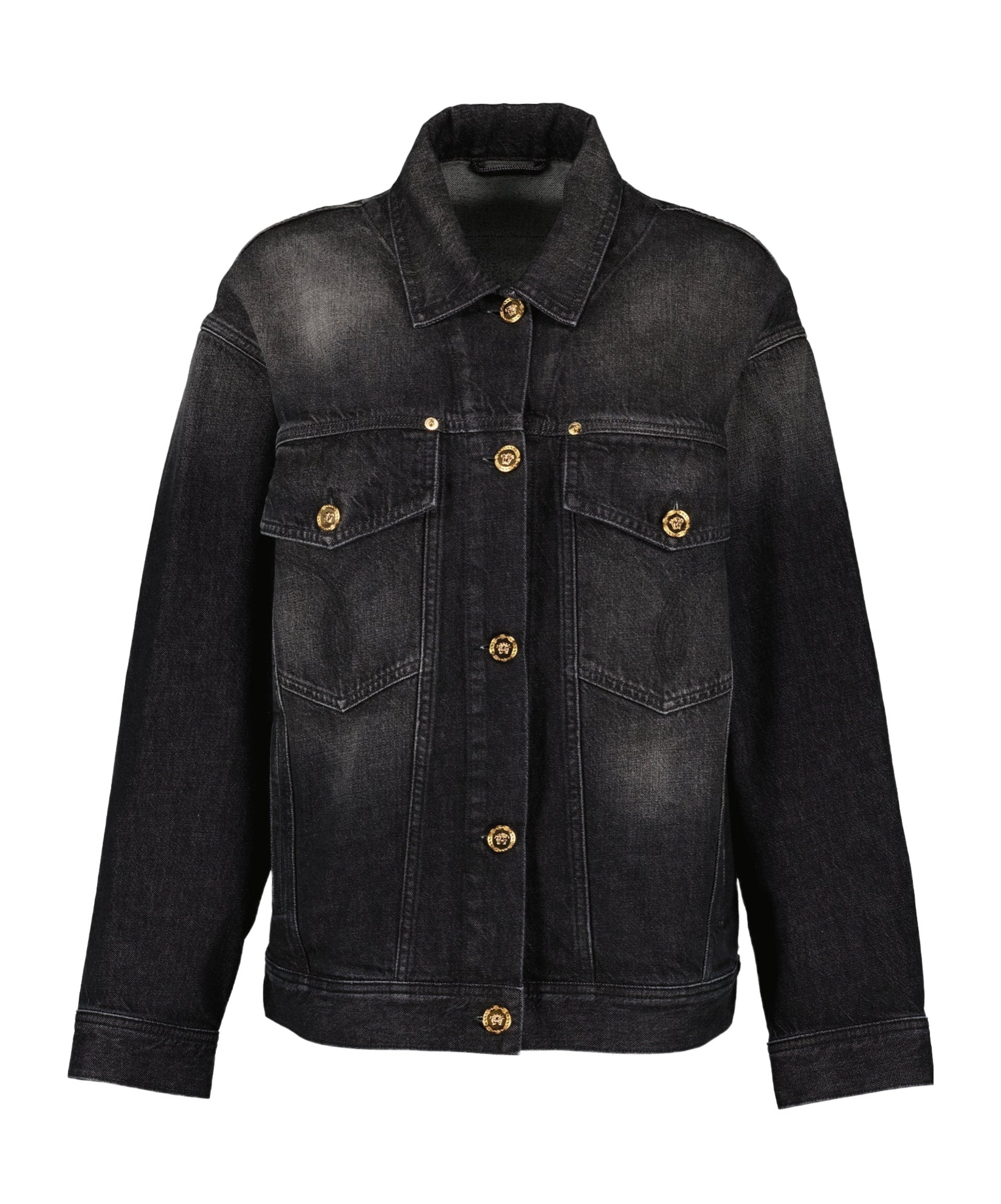 Versace Panelled Barocco-print Denim Jacket In Black
