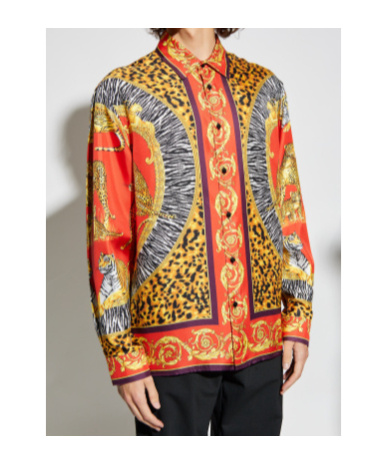 Versace Wild Cats Printed Silk Shirt In Orange