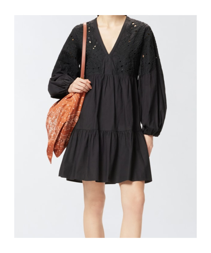 Pinko Mini Dress With Openwork Design And Crystals In Black