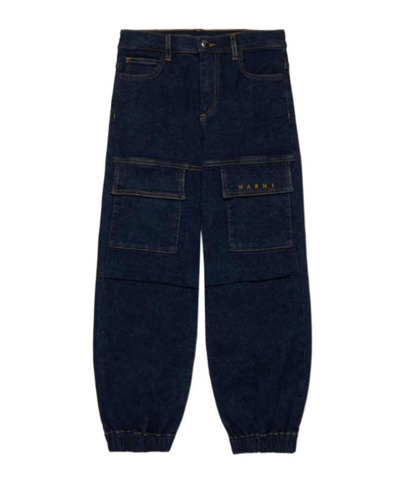 Marni Kids Logo Embroidered Cargo Jeans In Black