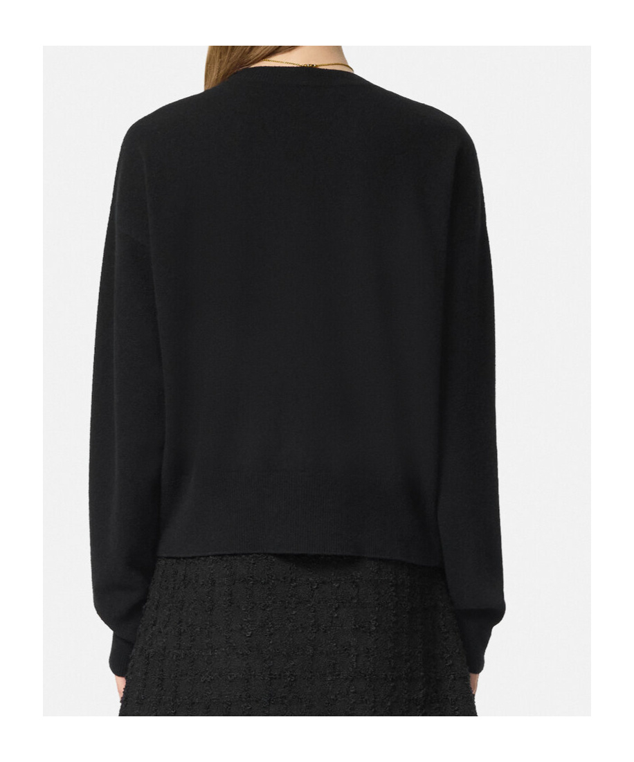 Versace Knitted Short Wide Wool Pullover In Black