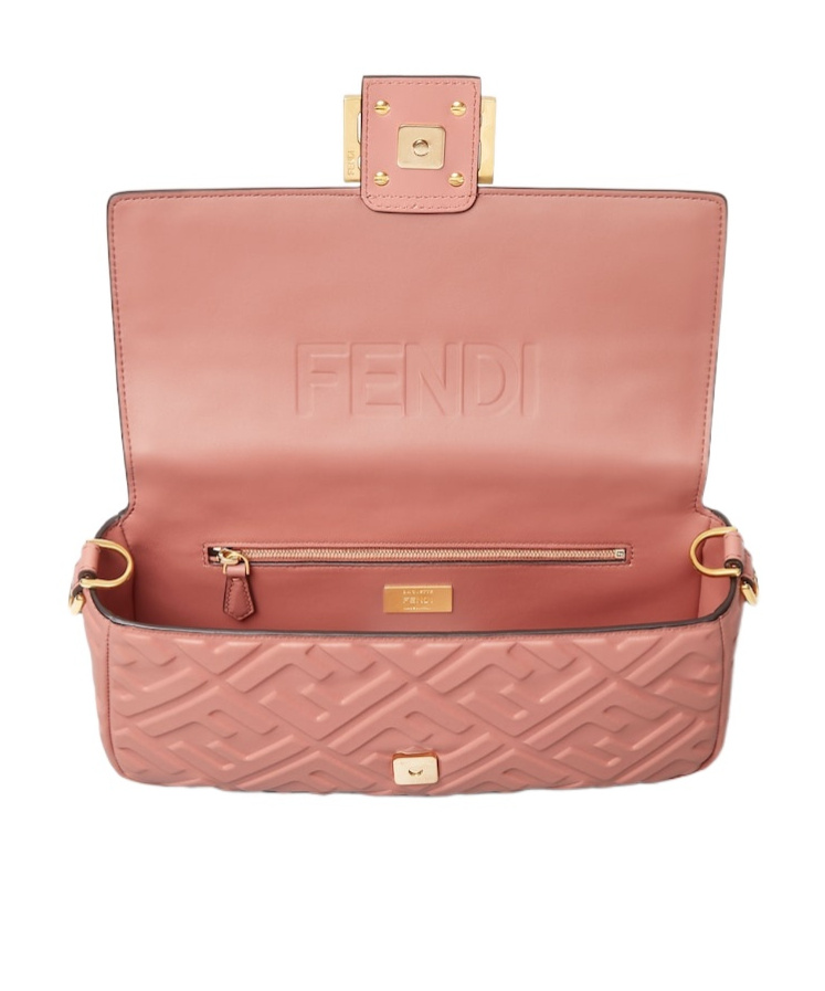 Fendi Medium Quilted Baguette Shoulder Bag With Ff Logo In Pink